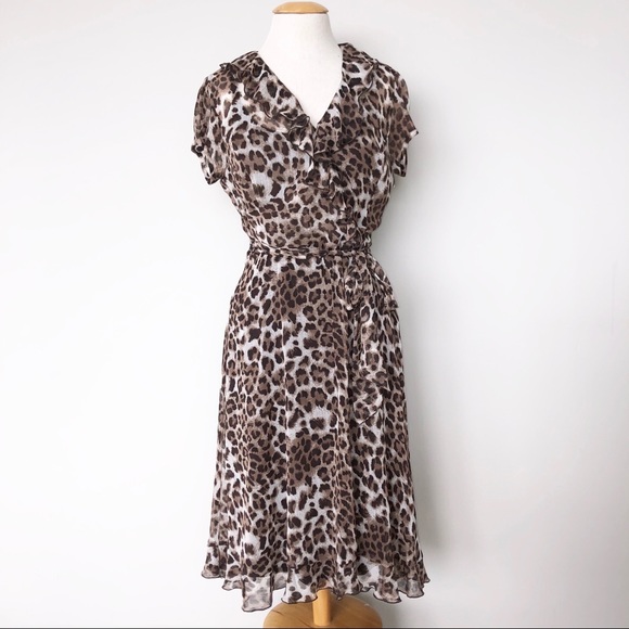 leopard print fit & flare ruffle dress